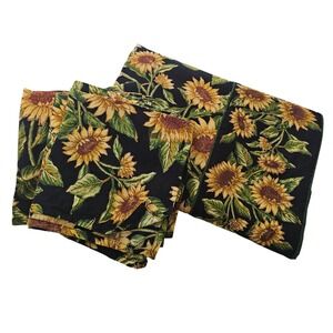 April Cornell Soleil Sunflower Table Runner + 8 Napkins Set Black Cotton Cottage